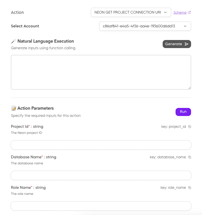Composio Neon Get Connection URI Action