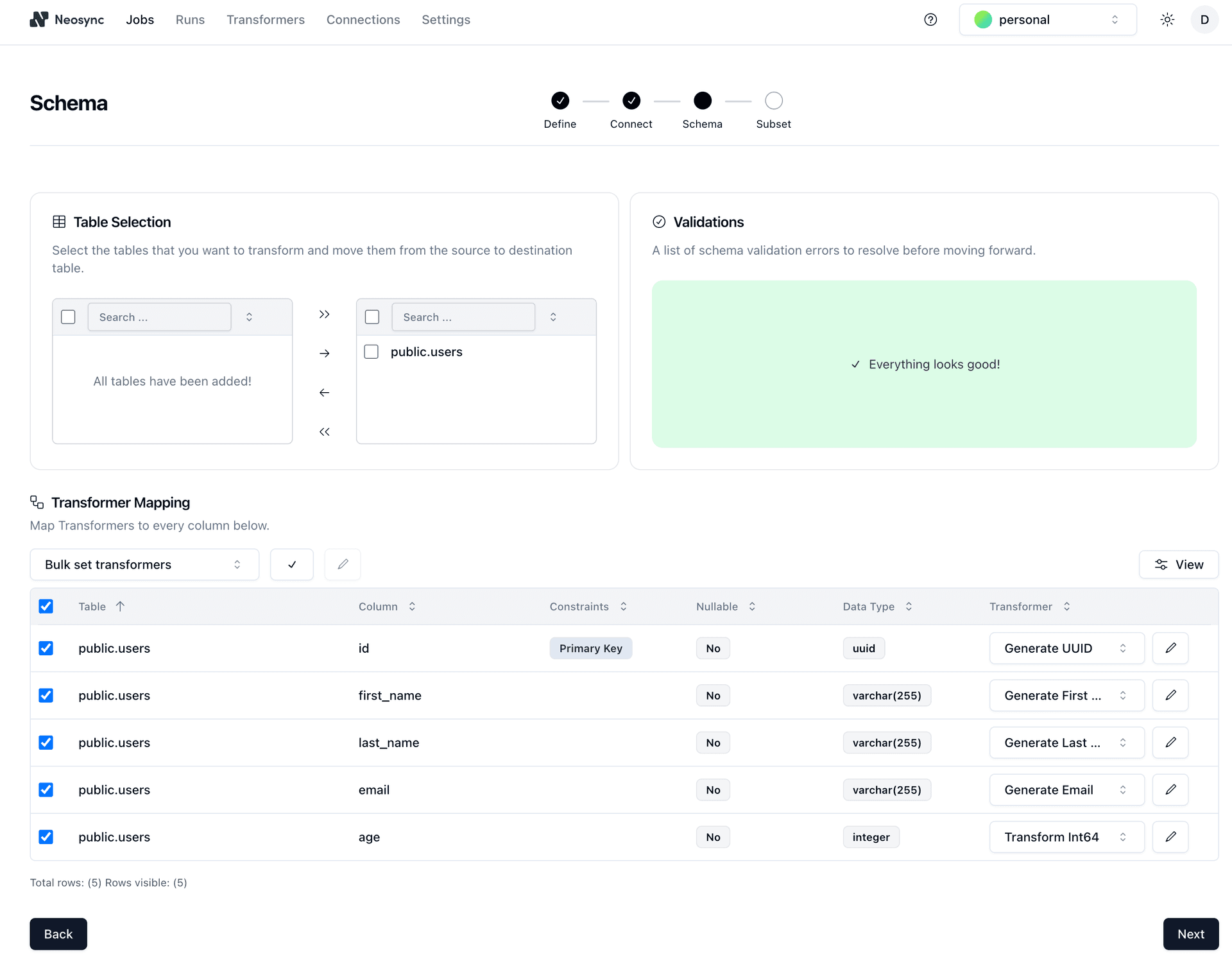 Define Neosync job schema