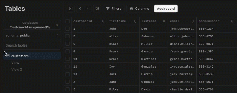 view filter views under tables