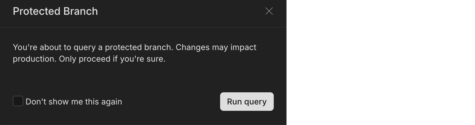 SQL Editor warnings for protected branches